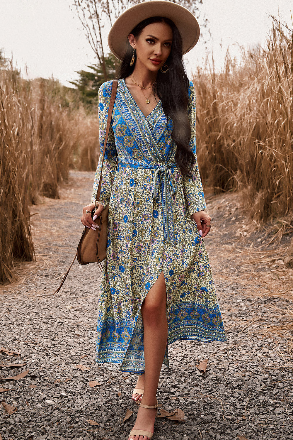 Bohemian Surplice Neck Slit Dress